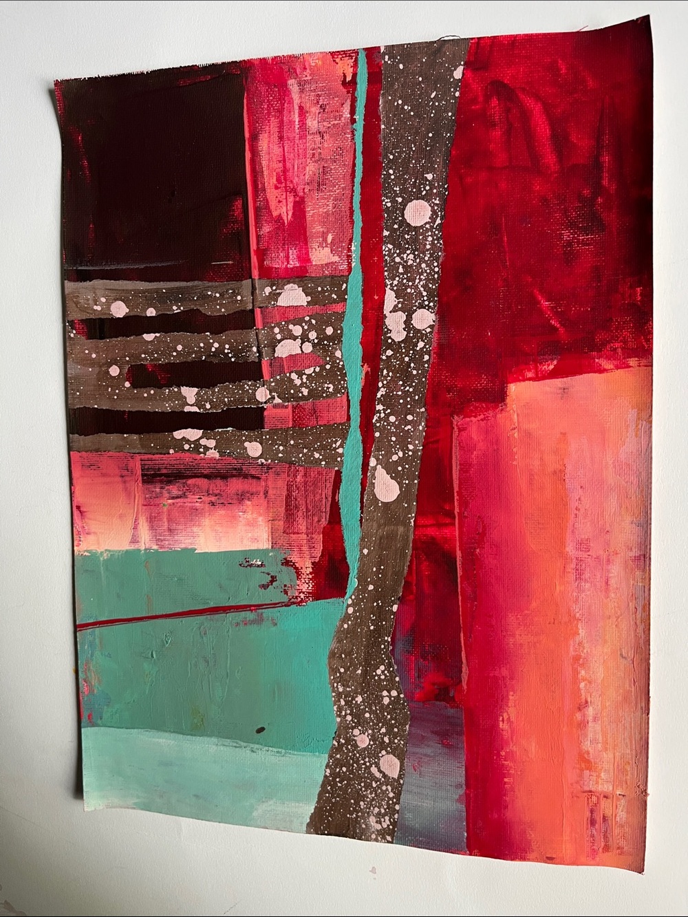 Abstract Red and Teal Modern Wall Art | Original Acrylic Painting Unframed
